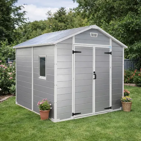 Abri de jardin Lys en plastique 181x231x222cm - Panneaux 12mm & structure aluminium