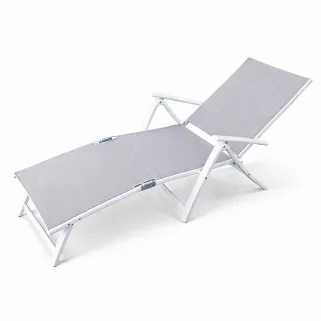 Chaise longue aluminium blanche 175x66cm en toile textilène