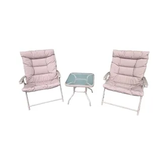 Ensemble Cosy 2 Fauteuils Pliants + Table Basse en Acier et Polyester