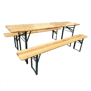 Lot de 2 Tables Extérieure en Pin Massif 177 cm avec 4 Bancs Bois / métal