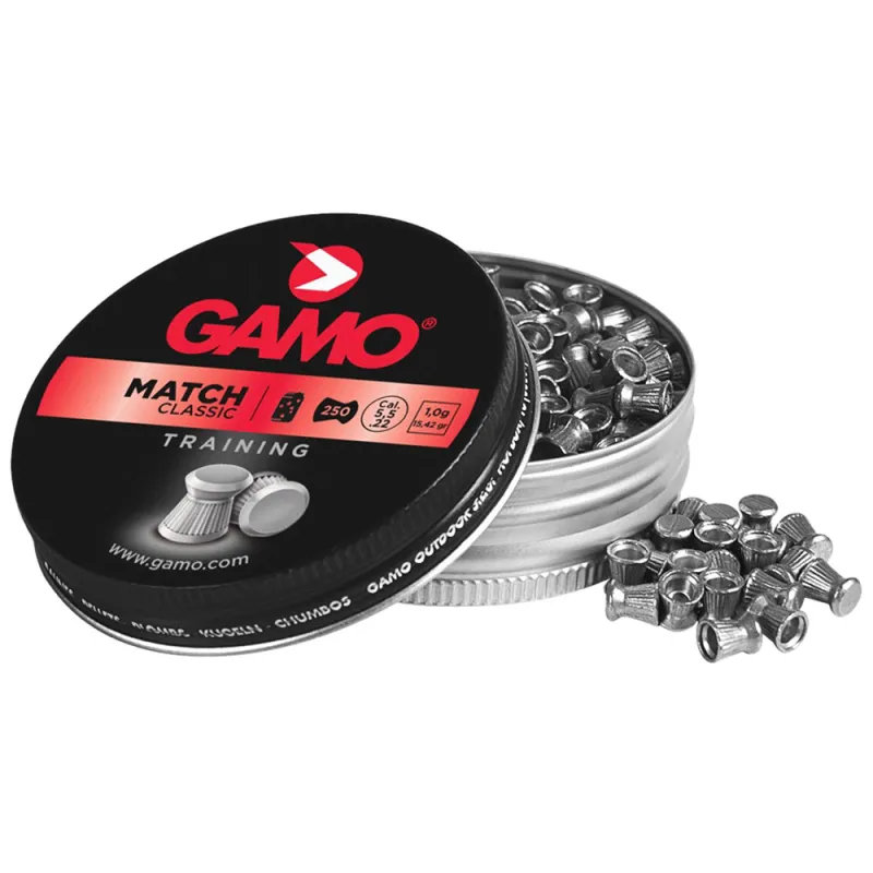 Boite de 250 plombs Match tête plate corps strié cal 5.5 mm