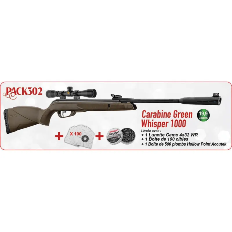 Pack Noël carabine Gamo Green Whisper 1000 4,5 mm