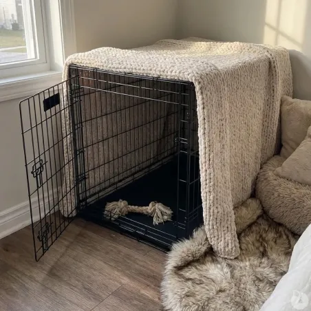 Cage métal grillagée avec plateau noir 122 x 75 x 82 cm