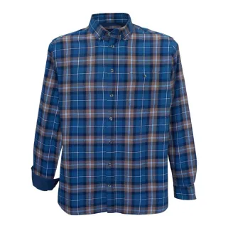 Chemise Homme Manches Longues en Flanelle à Carreaux Bleu et Marron - Coupe Droite