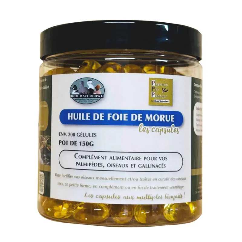 Capsules d'huile de foie de morue 150g - Fortifiant pour oiseaux et palmipèdes