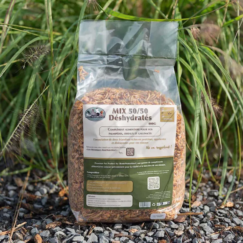 Mix 50/50 Crevettes & Vers de Farine - 800g pour Palmipèdes & Oiseaux