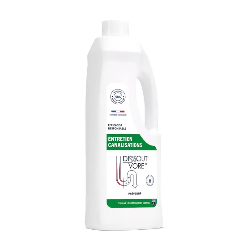 Déboucheur DISSOUT'VORE Canalisations 1L - Élimine Odeurs & Entretien Naturel