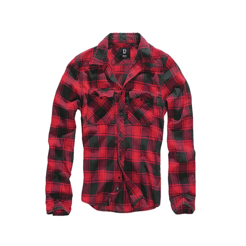 Chemise Homme à Carreaux Rouge et Noire Brandit® - Flanelle 100% Coton