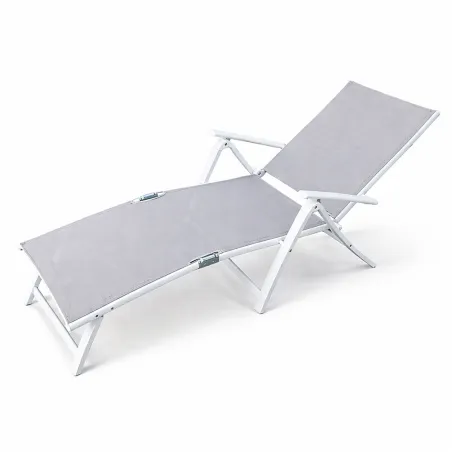Chaise longue aluminium blanche 175x66cm en toile textilène