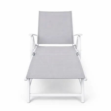 Chaise longue aluminium blanche 175x66cm en toile textilène