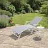 Chaise longue aluminium blanche 175x66cm en toile textilène