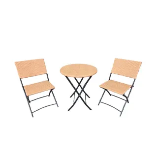 Ensemble Bistrot Table Ronde Ø61cm + 2 Chaises en Osier - Acier Noir
