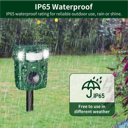 Répulsif Électronique à Ultrasons et Flash Anti-Nuisibles - Portée 8m - Solaire/USB