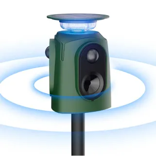 Répulsif Électronique Solaire 360° à Ultrasons et Flash - Étanche IP65