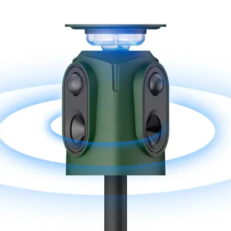 Répulsif Électronique Solaire 360° à Ultrasons et Flash - Étanche IP65