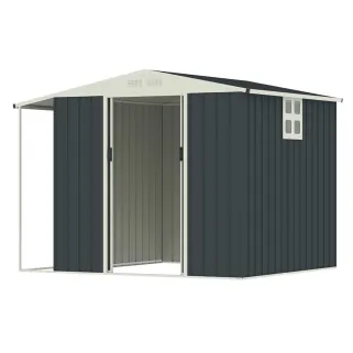 Abri de jardin en acier Argence avec carport - 2 portes coulissantes - Hauteur 160 cm