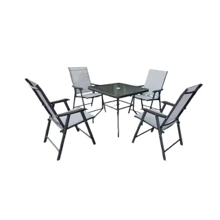 Ensemble Apéro 5 Pièces - Table + 4 Chaises Pliables en Acier et Textilène