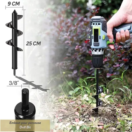Foret de tarière pour perceuse Ø9 cm - Outil de jardinage