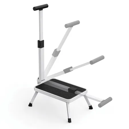 Marchepied sécurisé pliable avec barre d'appui - Hauteur 17 cm - Acier blanc