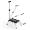 Marchepied sécurisé pliable avec barre d'appui - Hauteur 17 cm - Acier blanc