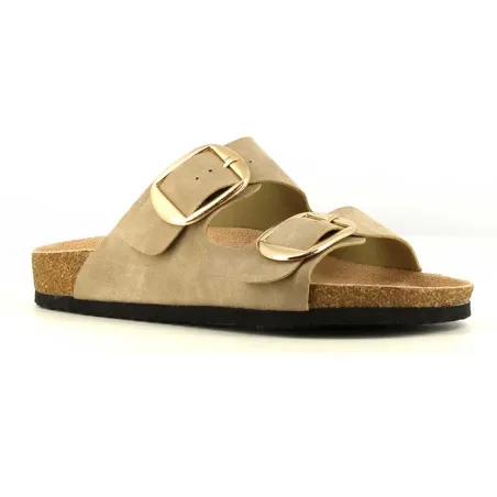 Sandales Femme Taupe en Synthétique - Modèle Confort Bas