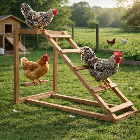 Perchoir poules en bois 1 échelle avec balançoire