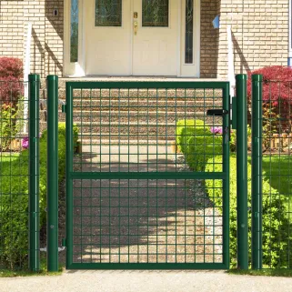 Portillon grillagé 1x1m maille 50mm vert avec serrure et poignées