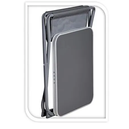 Table de camping pliante en acier gris - Plateau supplémentaire inclus