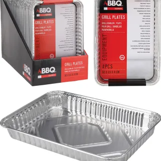 Lot de 4 plateaux en aluminium pour barbecue - 32x23x4 cm