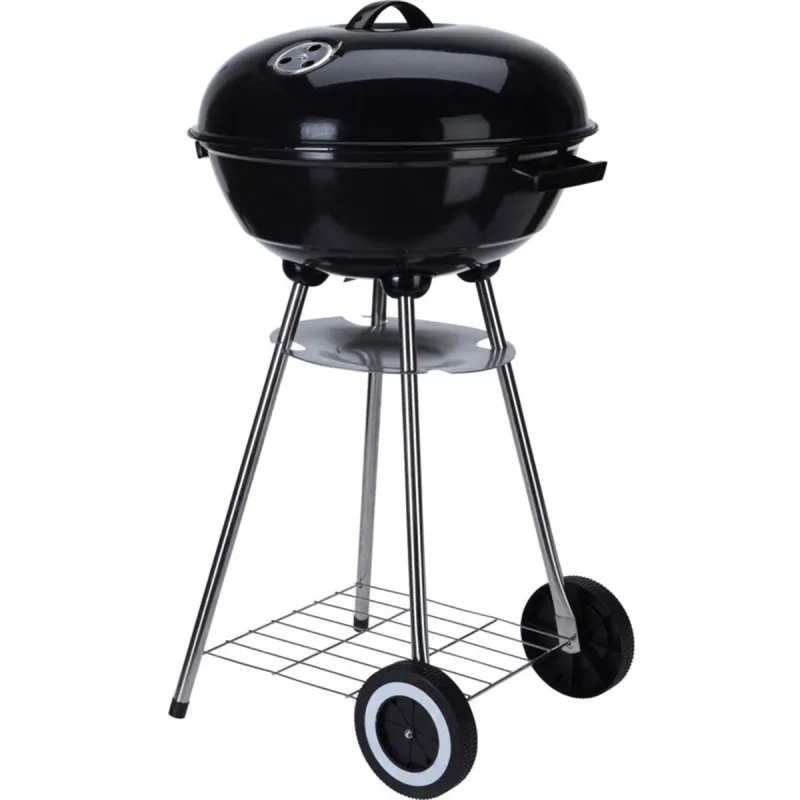 Barbecue mobile Ø46 cm avec roues - Grille chromée et bol émaillé