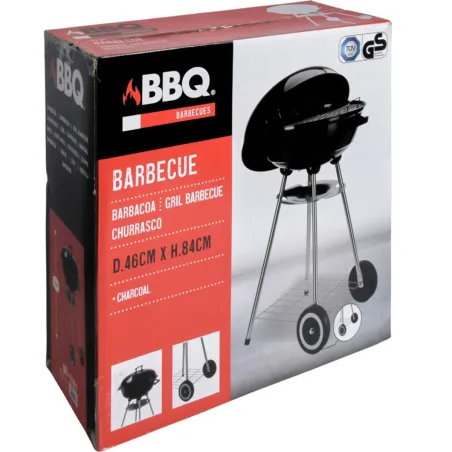 Barbecue mobile Ø46 cm avec roues - Grille chromée et bol émaillé