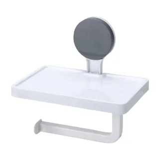 Dérouleur de papier toilette à ventouse avec tablette intégrée - Blanc