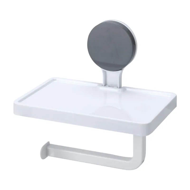 Dérouleur de papier toilette à ventouse avec tablette intégrée - Blanc