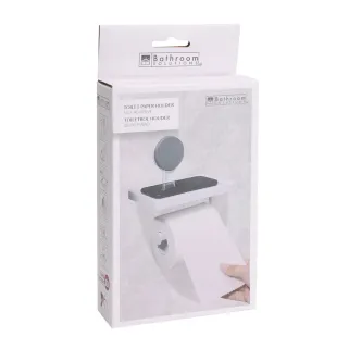 Dérouleur de papier toilette à ventouse avec tablette intégrée - Blanc