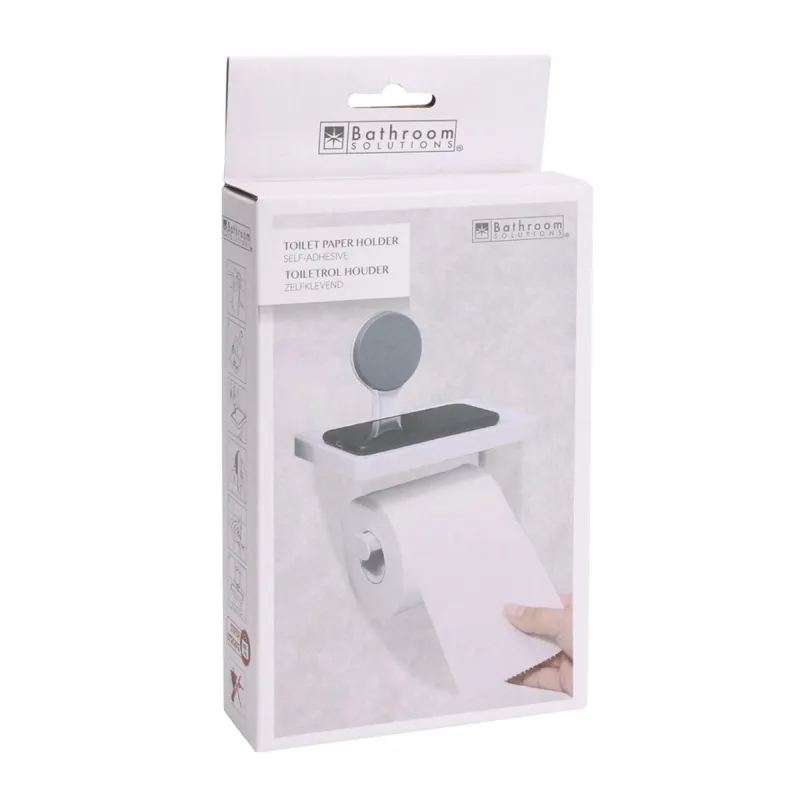 Dérouleur de papier toilette à ventouse avec tablette intégrée - Blanc