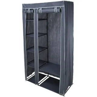 Armoire en tissu 5 étagères grises avec barre de penderie - 100x46x174 cm