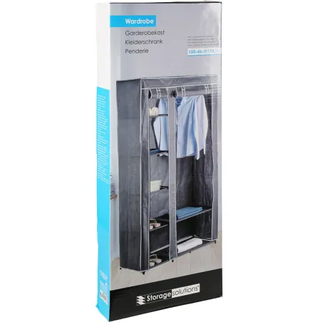 Armoire en tissu 5 étagères grises avec barre de penderie - 100x46x174 cm