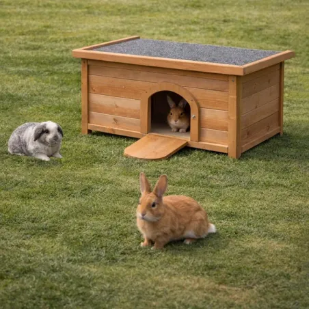 Clapier à lapin en bois toit en asphalte