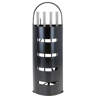 Valet de cheminée métal noir 5 pièces | Outils feu bois 65 cm