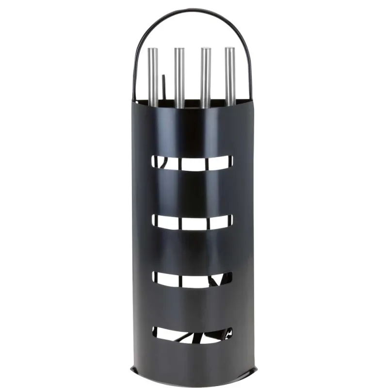 Valet de cheminée métal noir 5 pièces | Outils feu bois 65 cm