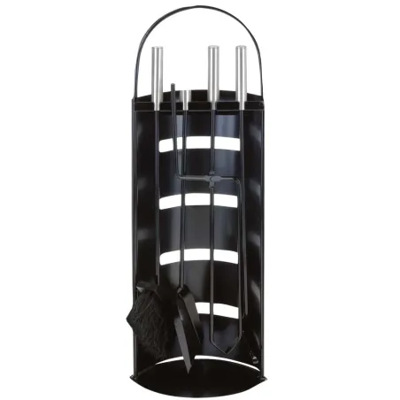 Valet de cheminée métal noir 5 pièces | Outils feu bois 65 cm