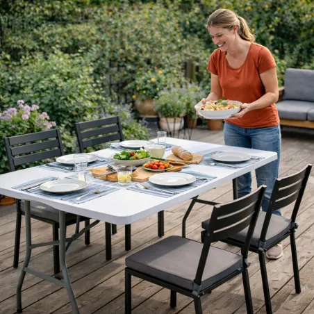 Table pliante en résine 10 couverts 180x70x74cm pieds métal