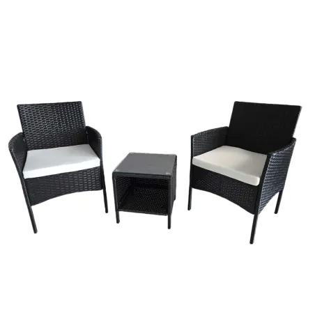 Salon de jardin 2 fauteuils et table basse tressée noir