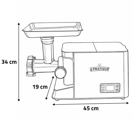 Hachoir électrique 900W 45x19x34cm 3 plaques acier entonnoirs