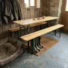 Table extérieure en pin massif 177 cm avec 2 bancs métal | Ducatillon