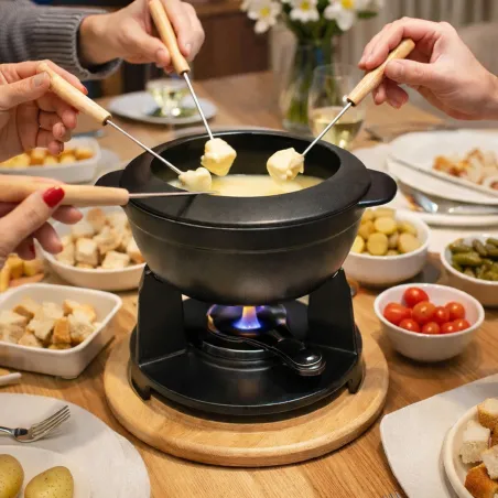 Service à fondue noir mat CLASSIC avec caquelon réchaud fourchettes