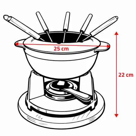 Service à fondue noir mat CLASSIC avec caquelon réchaud fourchettes