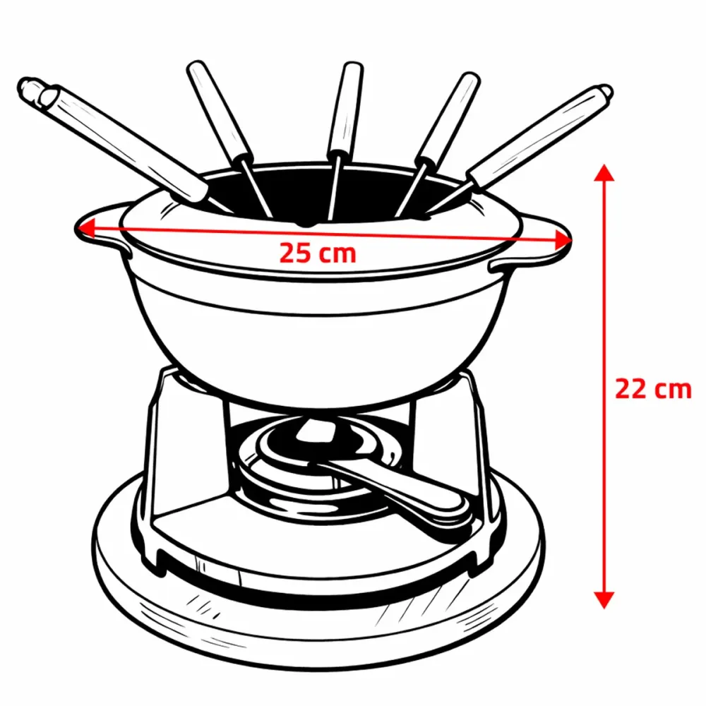 Ensemble Fondue Multifonction Acier Carbone Noir – Pot Fromage/Chocolat + 6 Fourchettes Code Couleur
