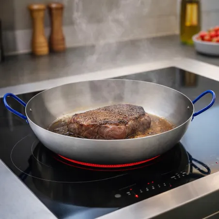 Poêle Lyonnaise polie avec anses Acier poli 40cm