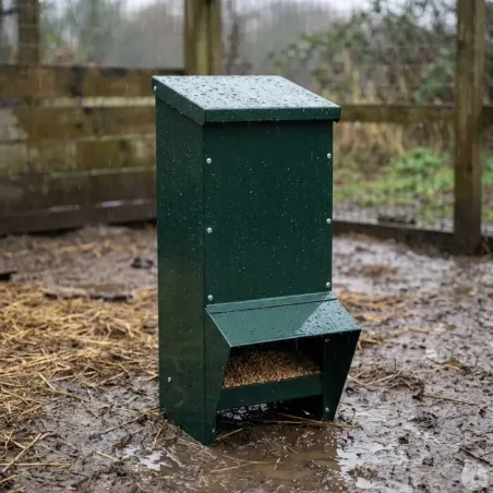 Mangeoire trémie galvanisée verte anti gaspillage 15 kg